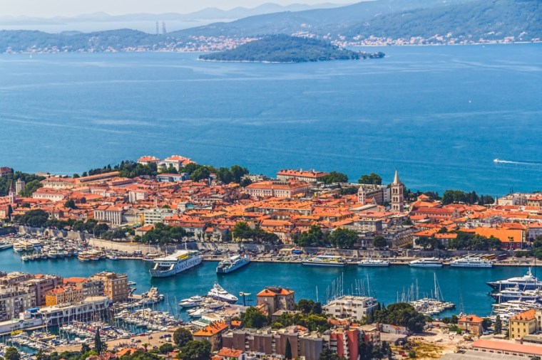 Aerial shot of Zadar old town, famous tourist attraction in Croatia.